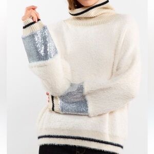 Cozy White Sweater & Silver Sequin Sweater size S NWT